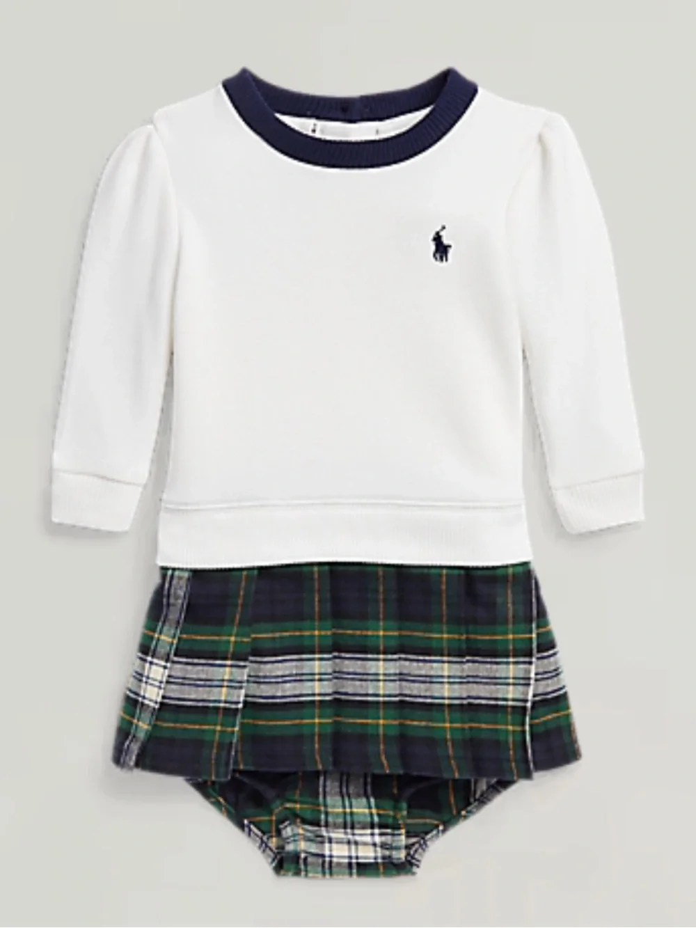 RALPH LAUREN Plaid Pleated Fleece Dress with Bloomers - 3M